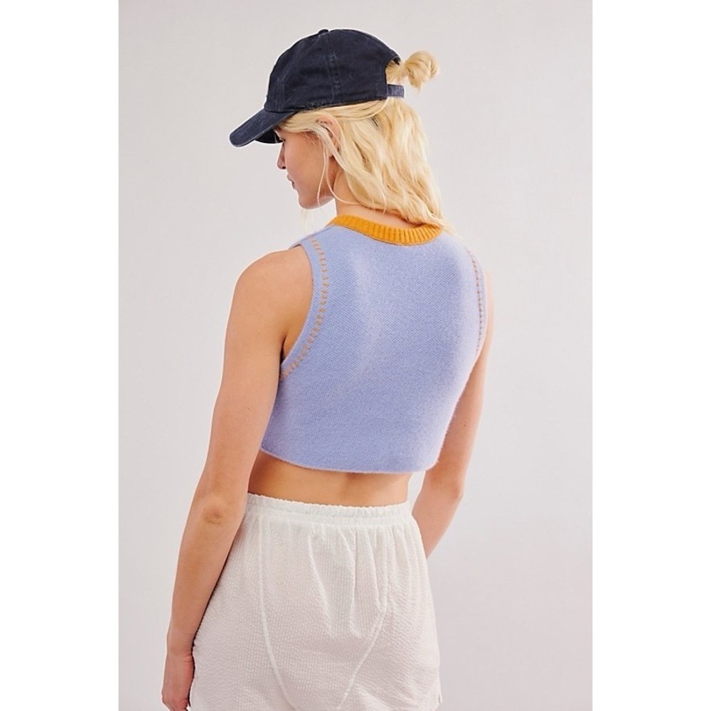 Free People Sammi‎ Cashmere Knit Sweater Vest Periwinkle Blue Pastel Retro Indie - Picture 6 of 16